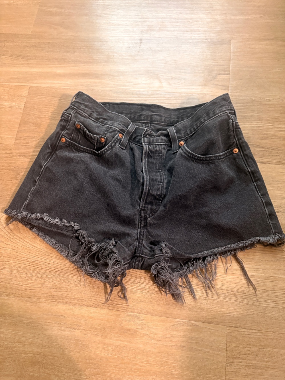 Levi's Black Distressed Frayed Hem 501 Shorts